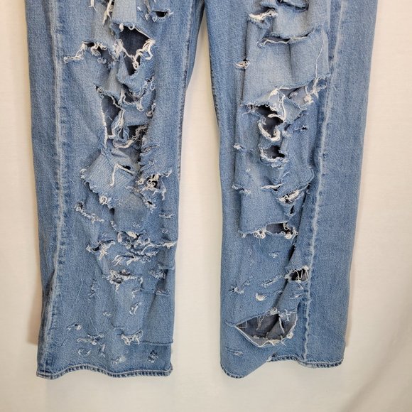 American Eagle Women's Size 12 Jeans Low Rise Skater Jean Distressed Destroyed - Picture 6 of 9